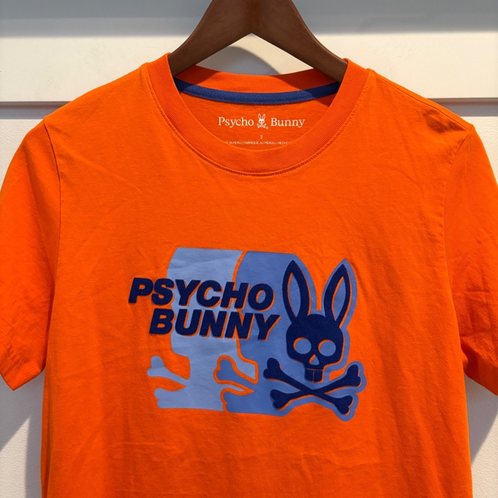 Psycho Bunny Graphic Tee Men XS (3) Orange Flocked Logo Pima Cotton Short Sleeve - Picture 6 of 13